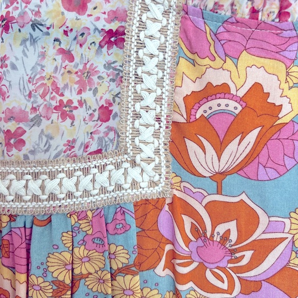 JODIFL Flower Frenzy Bubble Sleeve Top Multicolor Floral Bohemian Blouse Size M - Picture 6 of 8